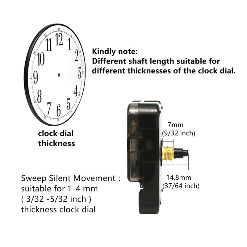 TIKROUND 12888 Sweep Silent Clock Movement Mechanism with 2 Sets Small Hands 13.5mm (17/32 inch) Shaft Length 5.5mm (7/32 inch) Thread Length. - Image 2